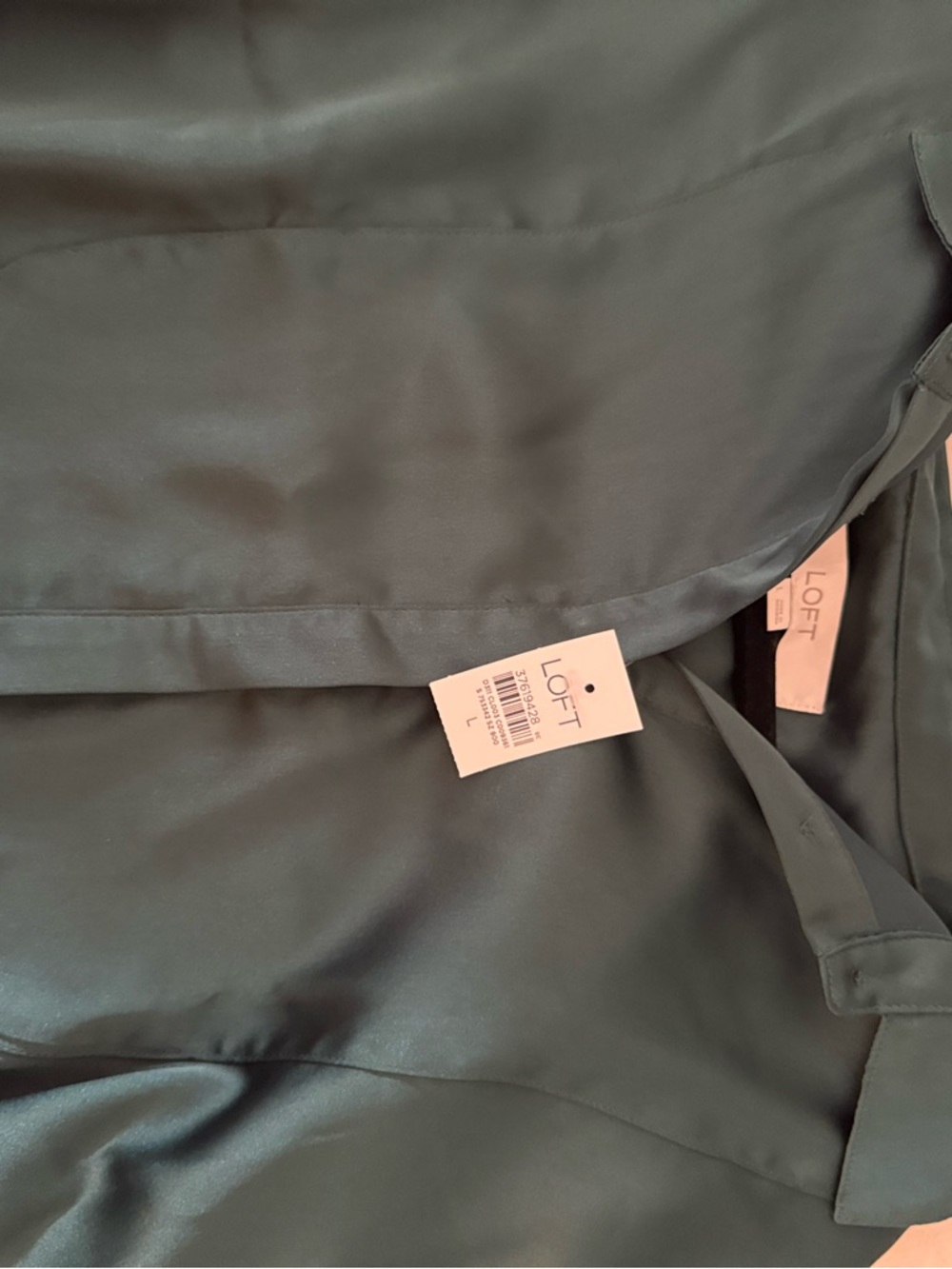 LOFT Deep Green Satin Button-Up Blouse - Picture 9 of 9